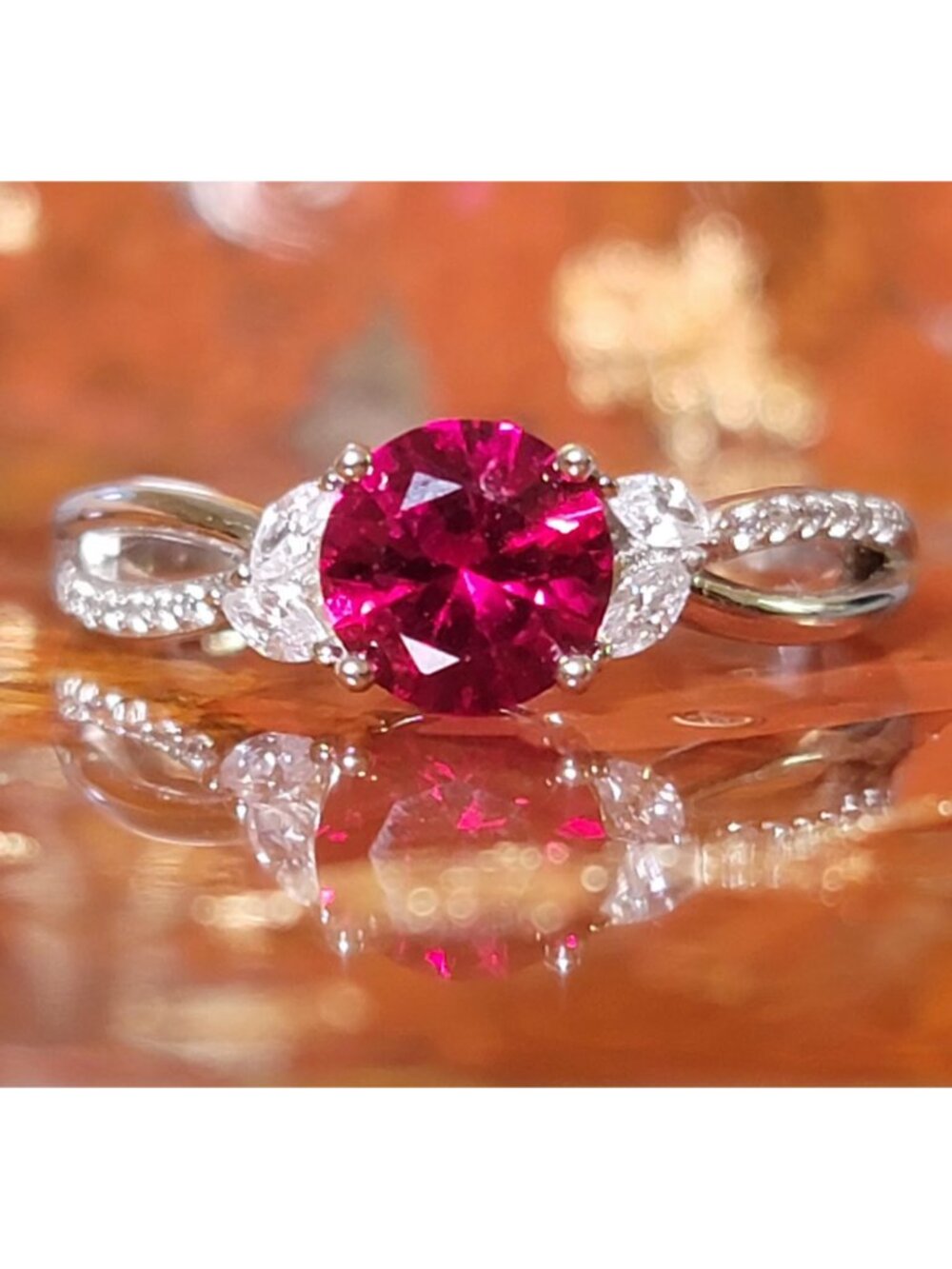 925 Sterling Silver Lab Grown Ruby Infinity Ring Size 8 NWT